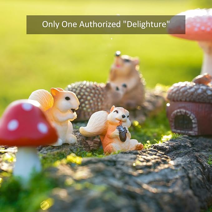 Fairy Garden Accessories, 7 Pieces Squirrel & Hedgehog Resin Figures with Acorn & Mushroom, Handmade Miniature Decor, Garden Miniatures and Home Decorations, Perfect DIY Gift for Kids
