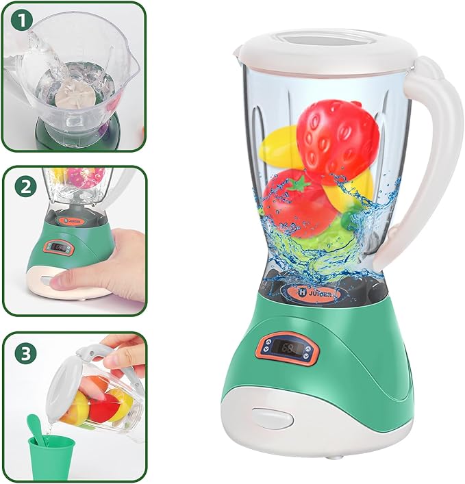 Play Kitchen Toys, Pretend Play Kitchen Appliances Toy Set with Coffee Maker, Mixer, Toaster with Realistic Lights& Sounds, Birthday Gift for Kids Ages 3-5 4-6 6-8 (Green)