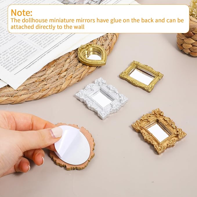 5Pcs Miniature Dollhouse Mirror 1/12 Scale Doll House Accessories Mini Dollhouses Decor Frame for 1/12 Dollhouse Decor(Gold, Silver)