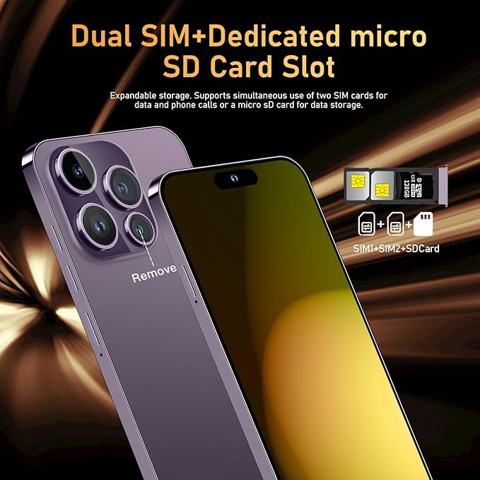 Huness 14PROMA X Smartphone Unlocked Cell Phone,Battery 6800mAh 6.82" HD Screen Unlocked Phones,16+512GB Android 14 with 128GB Memory Card,Dual SIM/Fingerprint Lock/Face ID/GPS(Purple, 16+512G)