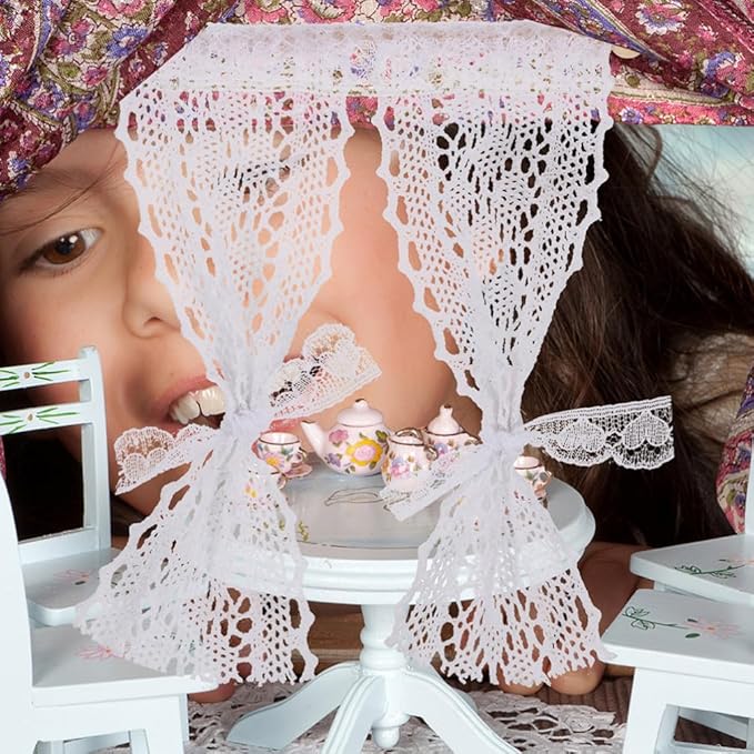 TOYANDONA 3pcs Dollhouse Curtains, 1/12 Scale Dollhouse Lace Curtains Miniature Window s for Miniature Accessories