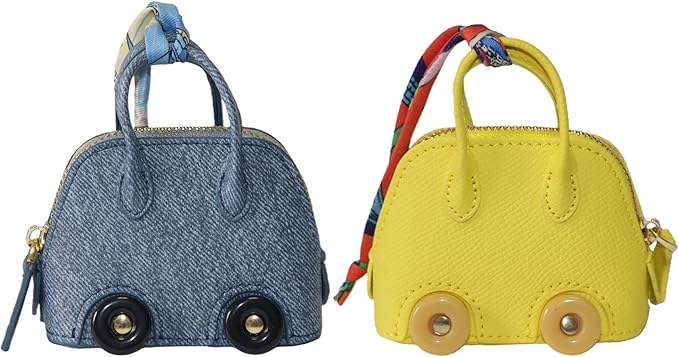 Buyborgood Women's 2 PCS Mini Tote Bag Charms Keychain Pouch Small Coin Purse Wallet, Denim+Yellow