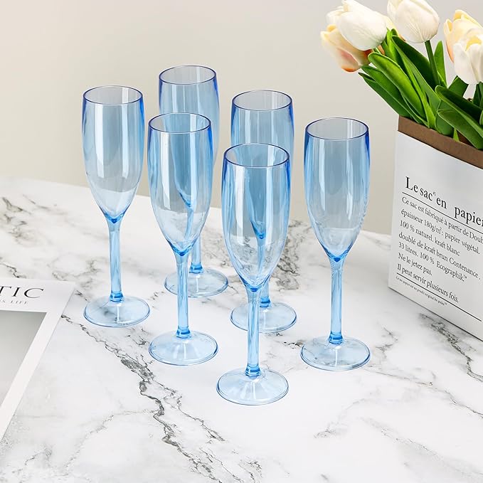 XUWAIDSGN 24 Pcs Reusable Champagne Flutes Plastic Wine Glasses Bulk Vintage Champagne Flutes Mimosa Bar Glasses Stemmed Drinking Cups 5.4OZ for Christmas Birthday Wedding Bride