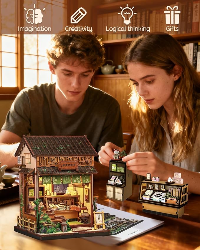 Cutefun Book Nook Kit - DIY Miniature House Kit for Adults, Teens and Beginners, Japanese Dessert Shop Booknook Tiny House Bookshelf Decor 3D Wooden Puzzles, Gifts for Friends and Family (Sweet Shop)