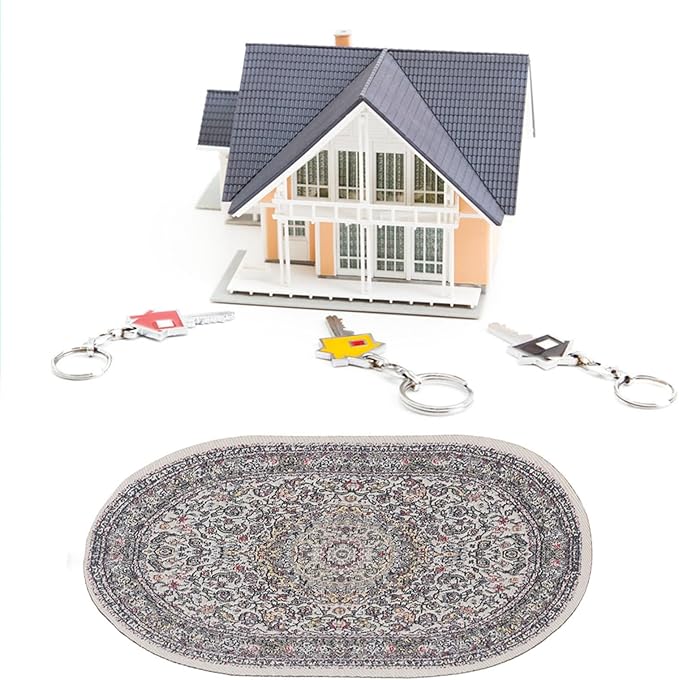 Hapivida Dollhouse Miniature Rug, Vibrant Floral Vintage Woven Carpet Oval Design for Dollhouse Bedroom, 15cm Length, Woven Fabric, Dollhouse Accessories for Living Room Decor