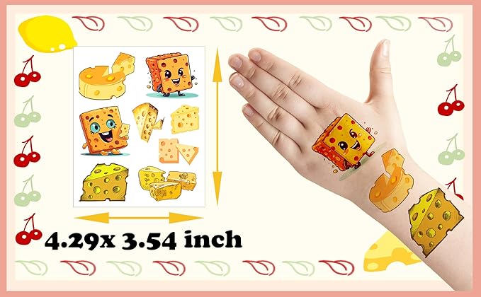 PIBIPAID 240 Cheese Tattoos Temporary Stickers Cheese Party Supplies Decorations Camping Themed Birthday Baby Shower Party Tattoos