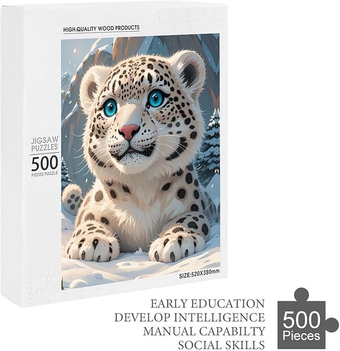 Jigsaw Puzzles for Adults 500 Piece - Cute Snow Leopard Wooden Puzzle,Puzzle Games,Stress Relief Games,Funny Puzzles，Unique Gifts for Wall Art，Family Puzzles，Educational Games