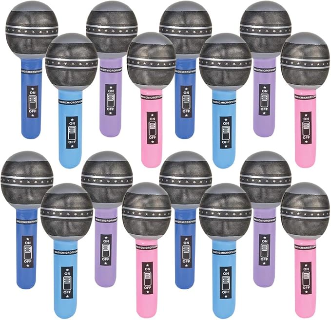 Inflatable Microphones, 24 Piece Set, Pretend Play Microphone Inflates, Durable Water Pool Toys in Assorted Colors, Fun Birthday Party Favors for Kids