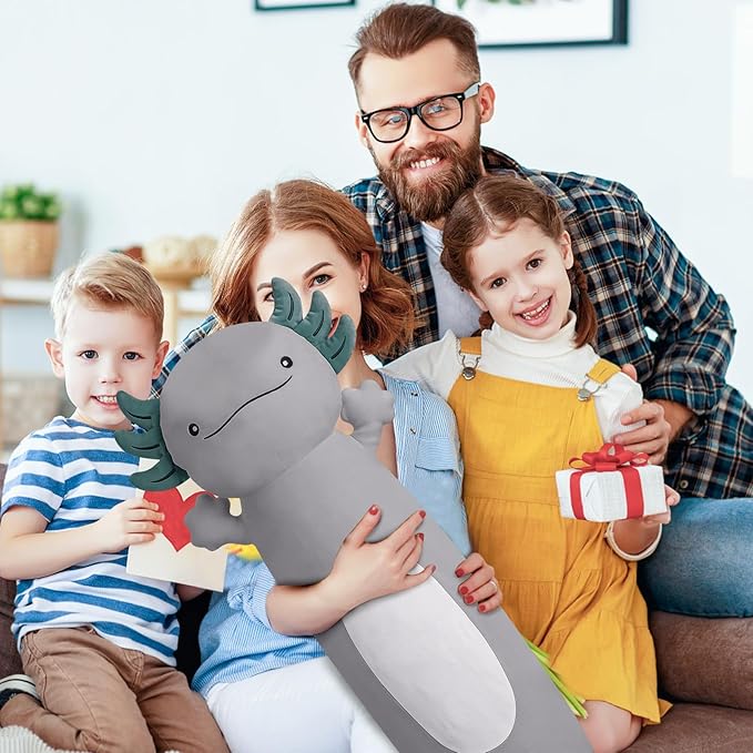 22 inch Cute Giant Grey Axolotl Plush Soft Body Pillow, Large Axolotl Stuffed Animals Toy, Squishy Plushies Gifts for Kids Boys Girls Birthday, Halloween, Christmas