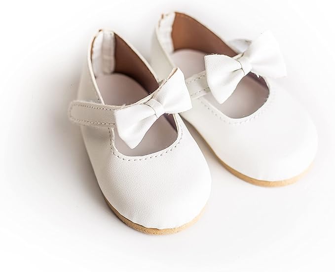 The Queen's Treasures 18 Inch Doll Clothing Shoes, White Dress Shoes with Bow Detail & Authentic Shoe Box, Compatible for Use with American Girl Dolls and Clothes