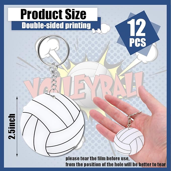 Yaure Joy 12 Pcs Volleyball Acrylic Keychain bulk with 1 Black Marker for DIY Sports Party Favor