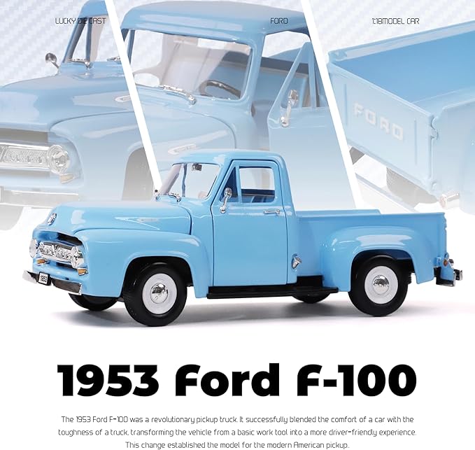 1953 Ford F-100 Pickup Truck 1/18 Scale Die-Cast Metal Model Alloy Collection Cars with Display Case, with Opening Doors, Best Gift for Men, Dad & Kids 14+ Years