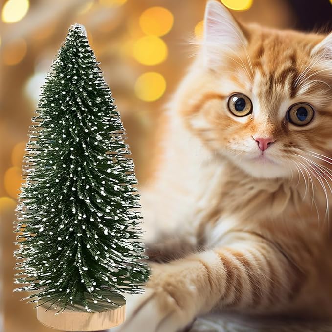 Yahpetes Artificial Mini Christmas Trees, 30 Pcs Sisal Snow Pines in 5 Sizes, Crafting Displaying Decoration, Tabletop Xmas Tree for Home, Party (Pink/White/Green)