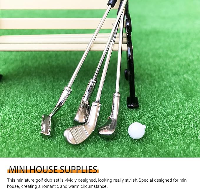 Kisangel 3 Sets Miniature Golf Club Set for Dollhouse, Plastic and Aluminum Alloy Mini Golf Clubs, Assorted Colors, 2.44 Inch, DIY Adornment and Photo Props for Mini House Decor
