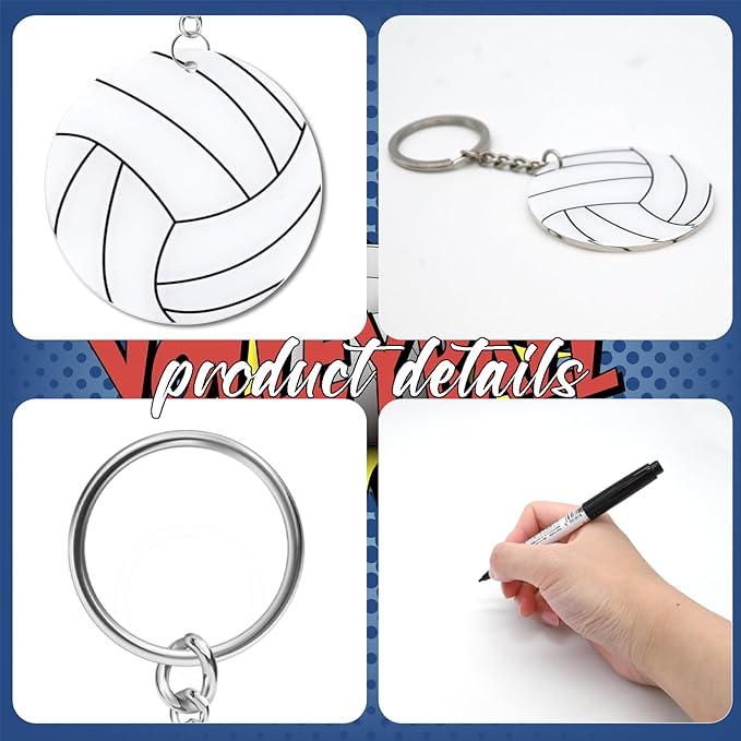 Yaure Joy 12 Pcs Volleyball Acrylic Keychain bulk with 1 Black Marker for DIY Sports Party Favor