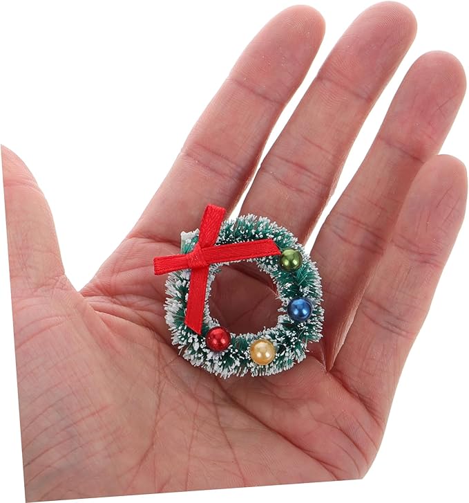 VOSAREA 12pcs Mini Christmas Wreaths for Dollhouse Decor Decorative Miniature Xmas Ornaments Lifelike Detail for Holiday Crafting and Festive Displays
