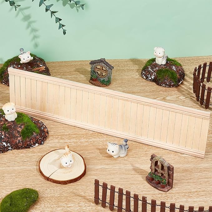 Miniature Dollhouse Accessories, Wainscot Interior Paneling Doll House Wooden Wainscoting Wooden Dollhouse Trims for Miniature Houses Small Buildings 14.5x3.3inch