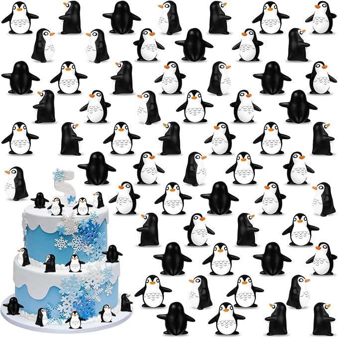 60 Pcs Mini Penguin Resin Figurines, Tiny Animals Miniature Ornaments for Home Decor, Cake Decoration, DIY Crafts