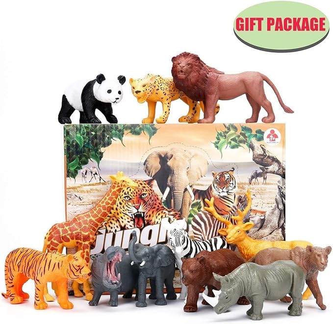 24Pcs Safari & Zoo Animals Figures, Realistic Plastic Animal Toys Set for Kids 1 2 3, Educational Jungle Animals Figures Playset, Party Supplies Birthday Gifts Christmas Stocking Stuffers