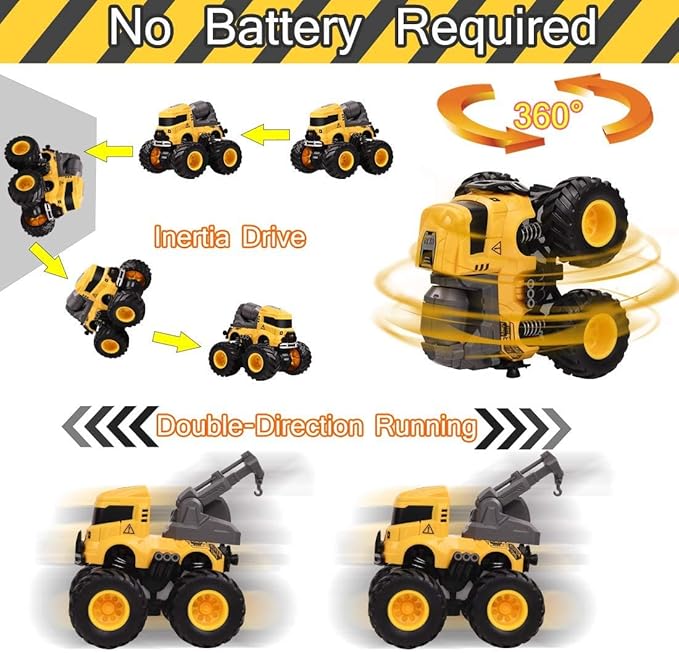 Construction Truck Toys, Push and Go Toy Trucks for Toddlers Kids Age 3-8, 4 Pack Friction Powered Car Toys Include Crane Mixer Excavator Dump Truck Best Christmas Birthday Gift for Boys Girls