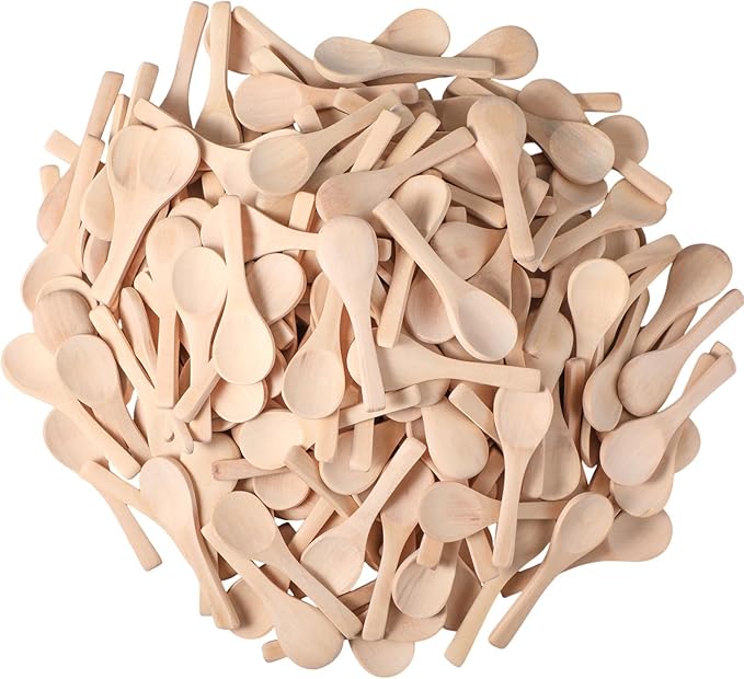 Boao 200 Pcs Small Wooden Spoons, 3.5'' L, Mini Wood Natural Tiny Spoons Wooden Little Teaspoons for Jars Sugar Creamer Honey Spices Salt Kitchen Supplies (Light Wood)