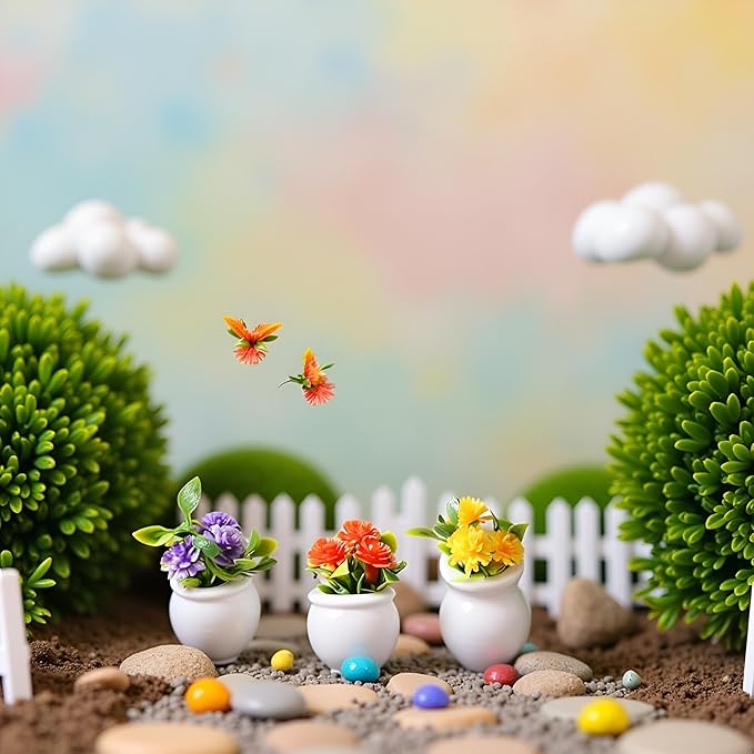 5 Pcs Colorful Miniature Dollhouse Flowers Mini Faux Potted Flowers Tiny Fairy Garden Flowers Doll House Garden Plants Mini Artificial Flower Plants Small Fake Plants