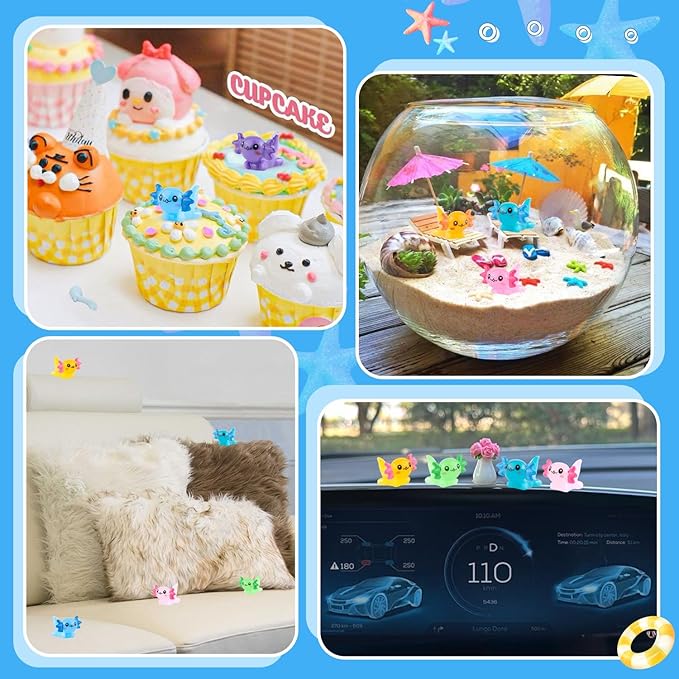 40PCS Mini Resin Animals Cute Colorful Tiny Axolotls,Miniature Figures to Hide,Little Animal Small Figurines Bulk for Topper Desk Garden Dollhouse Landscape Aquarium Ornaments DIY Crafts & Decor