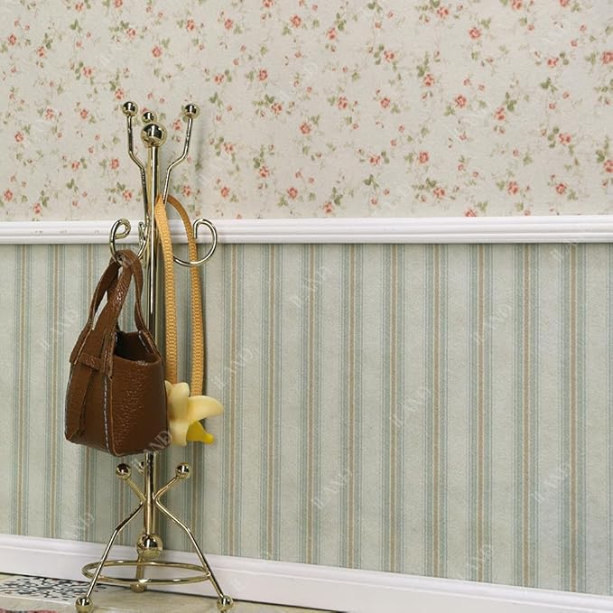 iLAND Originality Dollhouse Wallpaper 39 * 15.7 inch, Dollhouse Accessories on 1:12 Scale or 1:6 Scale (Striped Green-Yellow)