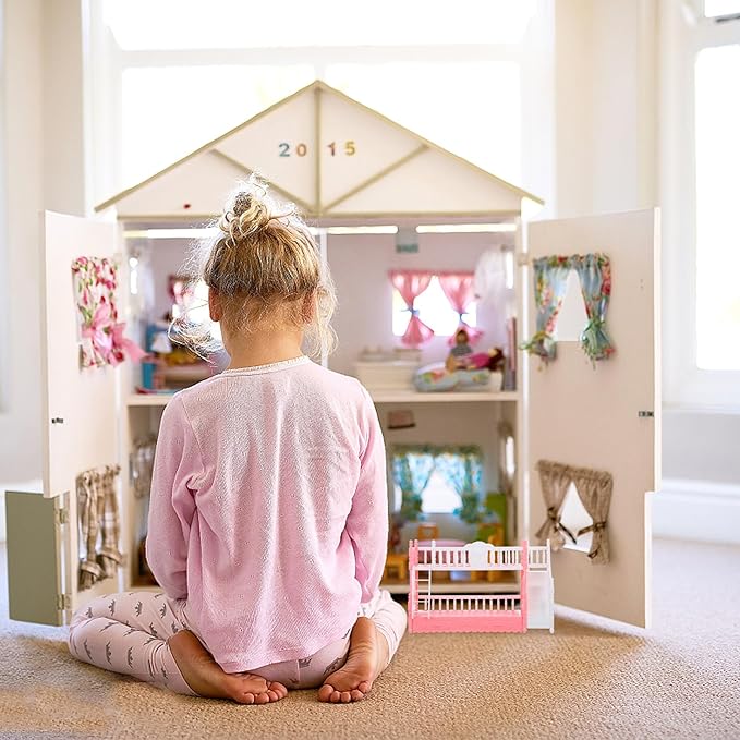 TOYANDONA Dollhouse Mini Bed Miniatures Bunk Bed Small Double Bed Doll Bunk Bed with Ladder Dollhouse Furniture Decoration Accessories DIY Doll House Room Decor