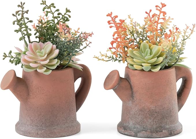Fuxdre 2-Pack Artificial Succulent Plants in Vintage Pots - Waterproof Fake Plants for Home Office Desk Decor - Low Maintenance Indoor Greenery for Bathroom Shelf Table