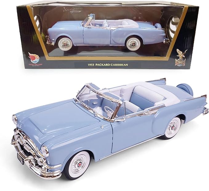 1953 Packard Blue 1/18 Scale Die-Cast Metal Model Alloy Cars with Display Case, with Opening Doors, for Kids Men and Teens Dad 14+ Year