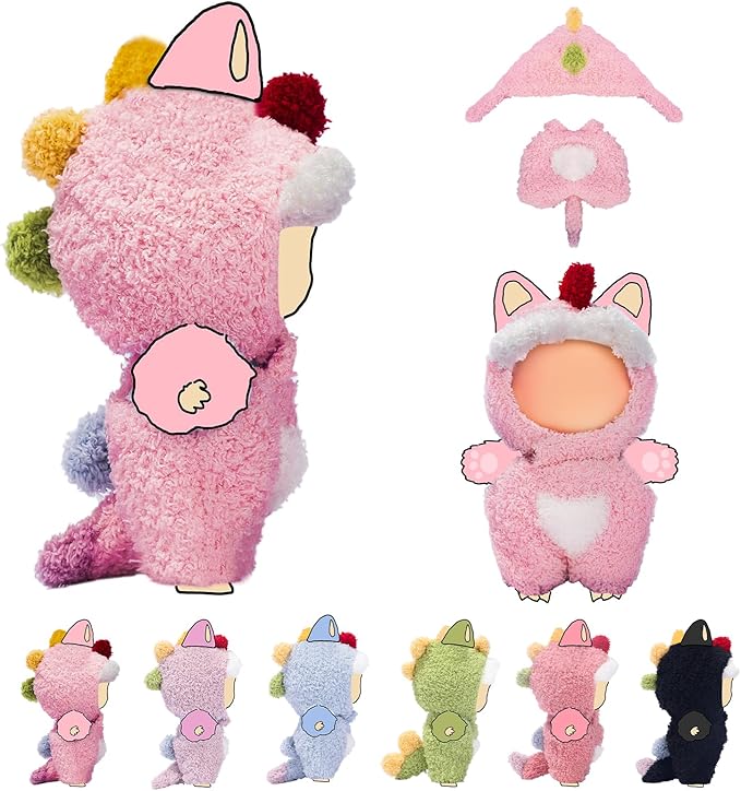 17cm (6.7inch) Doll Clothes, Outfits for Clothes Set, Faking Animal Style Outfit Jumpsuit Dinosaur Costume for Dolls, Pink (Doll Not Included)