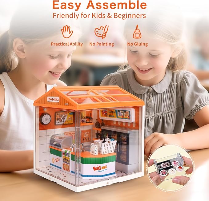 Hallisun LED Building Blocks for Adults, 1:24 DIY Miniature Dollhouse Kits with Roof & Dustproof Cover, Tiny House Toy Building Sets for Kids Ages 8-12-15, Birthday Hobbies Gift for Men Women Boy Girl