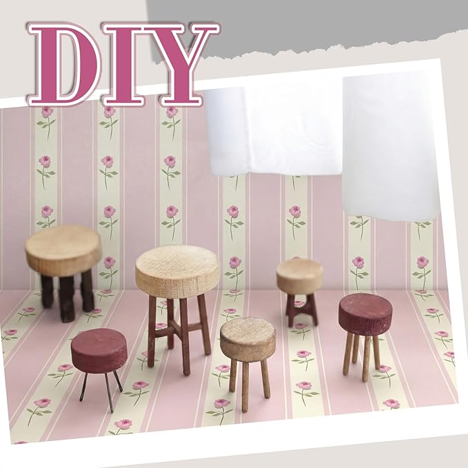 Flutesan 12 Pcs Miniature Dollhouse Wallpaper and Flooring Peel and Stick Mini DIY Self Adhesive Dollhouse Accessories 8.27 x 11.69 Inch (Pink Flower)