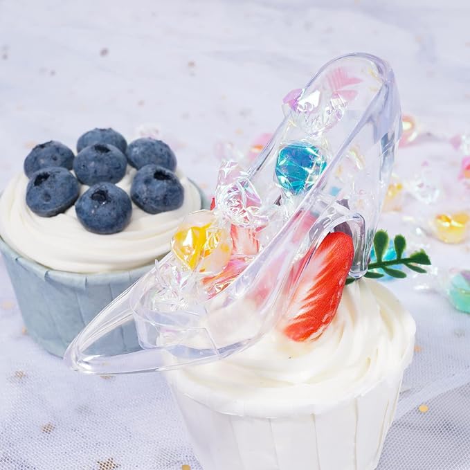 ZYFLSQ 24 Pieces Mini Plastic Cinderella Slippers 3.5 Inch Glass Heels Princess for Wedding Birthday Party Table Favors Decoration (Clear)
