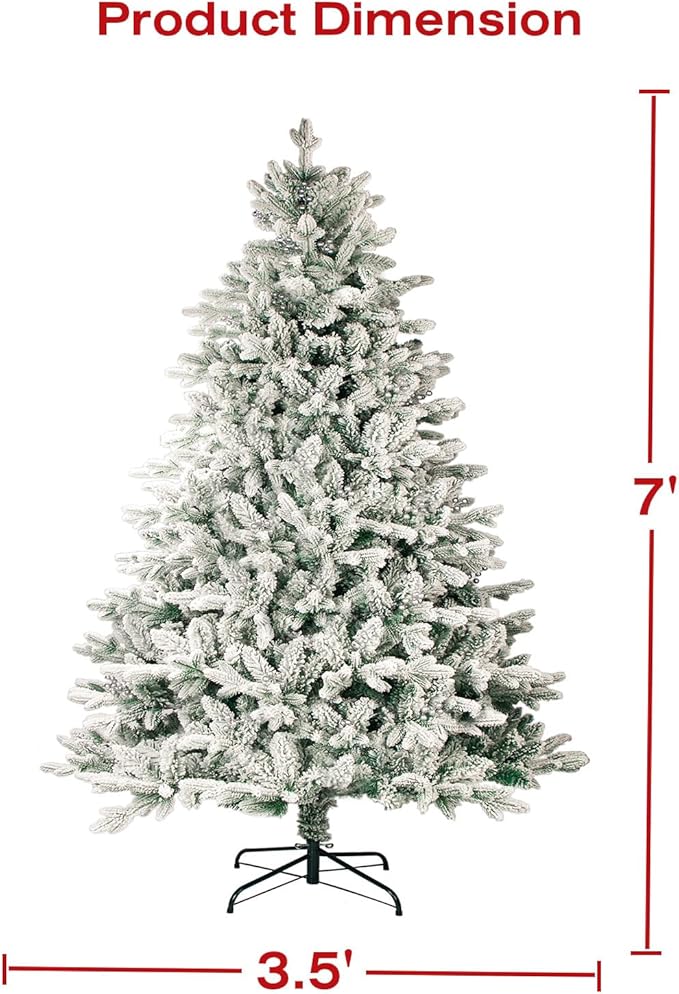 Incbruce 7ft Artificial Christmas Tree, Xmas Tree with 1,000 Branch Tips, Flocked Christmas Tree with Metal Stable Stand Base for Indoor and Outdoor Holiday Decoration(White)