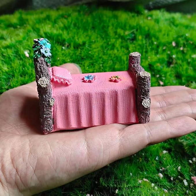 2Pcs Miniature Fairy Garden Bed with Flower Fairy Figurine – Resin Craft Ornament for DIY Fairy Garden, Terrarium, Tabletop Décor, Garden Display,Creative Home Decoration & Collectible Resin Accessory