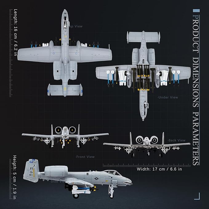 HANGHANG 1/100 A-10 Thunderbolt II Warthog Attack Plane（Painted Version） Metal Fighter Military Model Diecast Plane Model for Collection and Displays