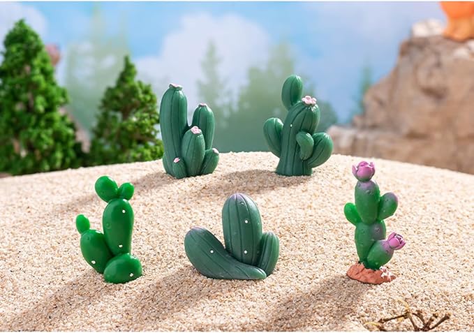 JARPSIRY 12 Pcs Mini Resin Cactus Miniature Figurines, Cute Small Cactus Figures Cake Topper, DIY Micro Landscape Desert Decor Home Fairy Garden Plant Pots Bonsai Crafts