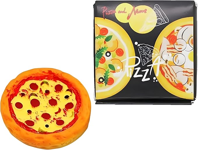 Miniature Pizza & Box Set – 1:12 Scale Dollhouse Food Models, Tiny Pizza Accessories for Doll House Kitchen Furniture, Office Desk, DIY Craft Supplies & Photography Props (Black)