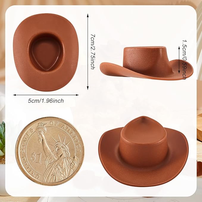 Skylety 20 Pieces Plastic Mini Cowboy Cowgirl Hat Miniature Western Small Doll Hat Cute Doll Cupcake Decoration for Dollhouse Cow Party Decoration(Brown)