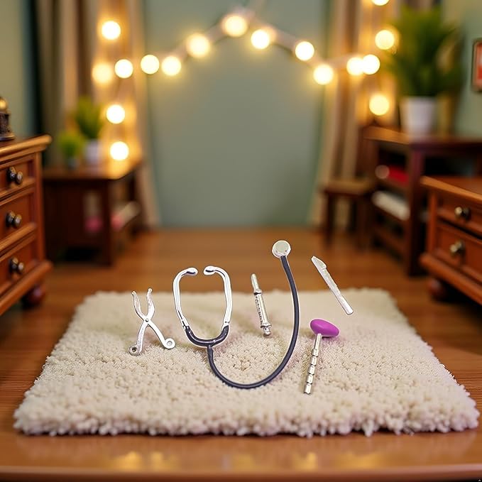 Tustao 5Pcs Dollhouse Mini Stethoscope Care Tools Dollhouse Dolls Miniature Garden Kit, Hospital Accessories Set for House Decoration Doll Miniature Dollhouse Accessories