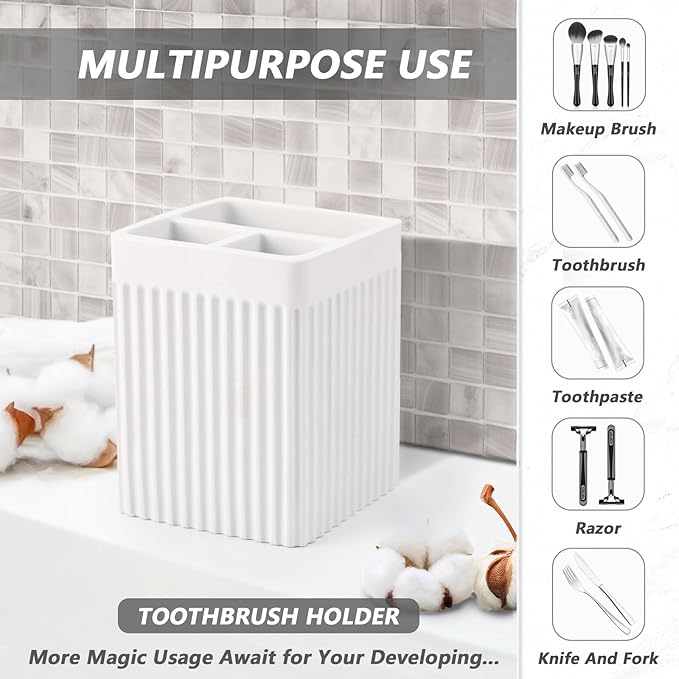 XLHOMO Resin Bathroom Toothbrush Holder Set, Matte White Bathroom Accessories Set 4 Pcs, Bathroom Tumbler Cup Tooth Brushing Cup Set with Tray, for Sink Countertop Modern Home Decor