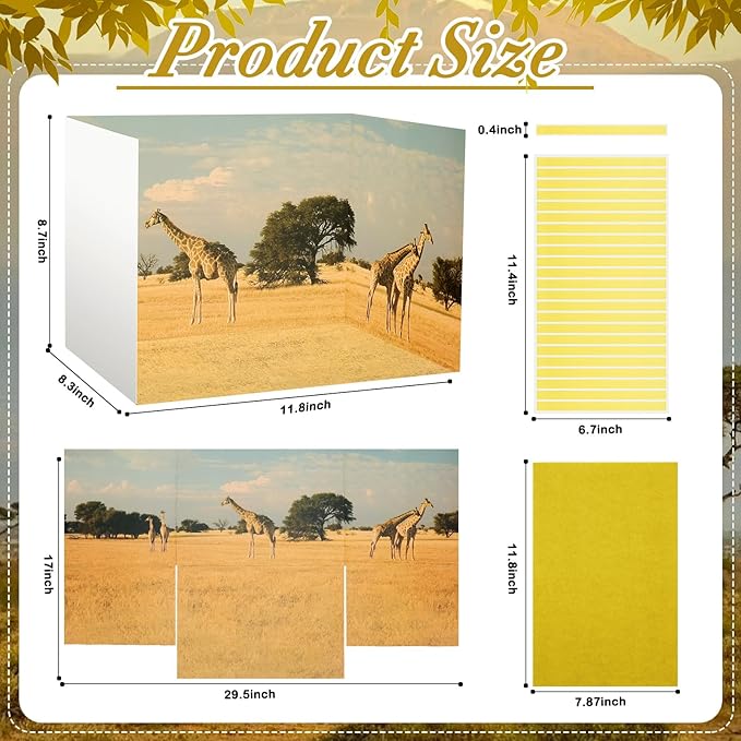 AmazingSpark 2 Set Grassland Style Diorama Box and Fake Grass Decor, Safari Animal Diorama Project Supplies Set, Cardboard Display Case Kit & Artificial Grass with Double Sided Tapes for DIY Crafts