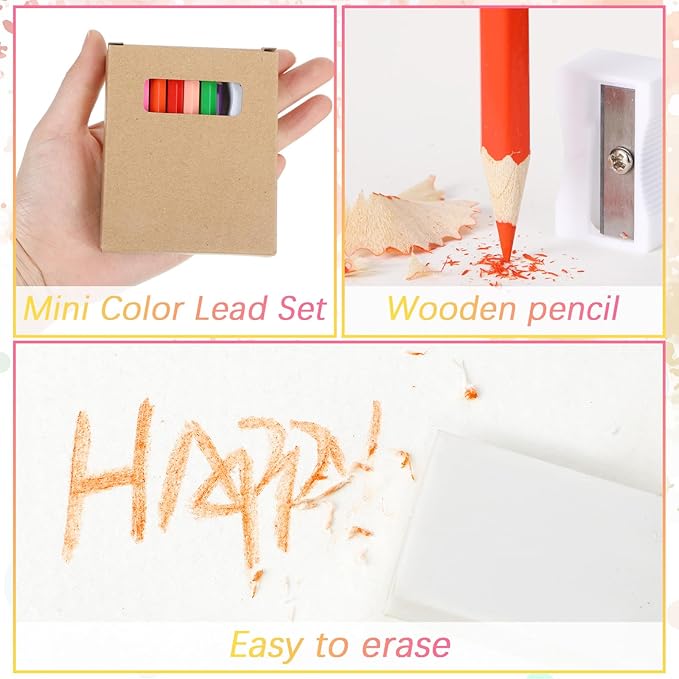 Noveread 288 Pcs / 24 Boxes Christmas Mini Colored Pencils Bulk for Kid 3.5 Inch Short Drawing Colored Pencil with Sharpener Eraser for Christmas Children Painting Classroom Gifts Party Supplies