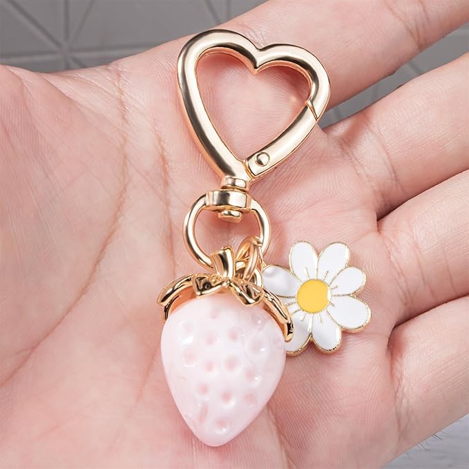 Wikavanli Cute Strawberry Keychain,Bag Charms,Kawaii Heart Flower Daisy Key chains Accessories Decor for Women Girls Purse