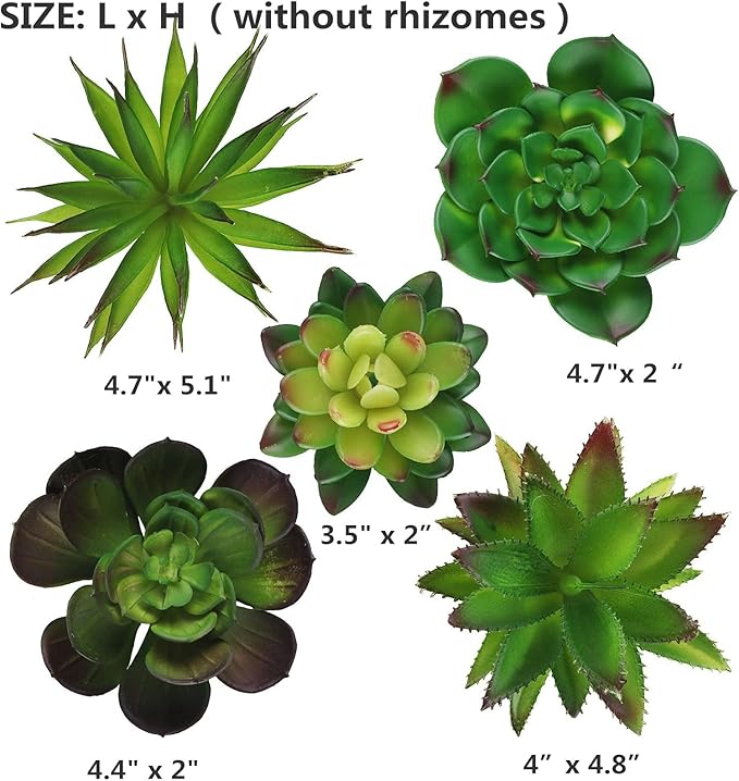 Hecaty 5 Pcs Faux Succulents Set, Realistic Fake Succulents, Artificial Hanging Ornaments Fleshed Plant Textured for Home Garden Wedding Party Spring Decoration (Green)