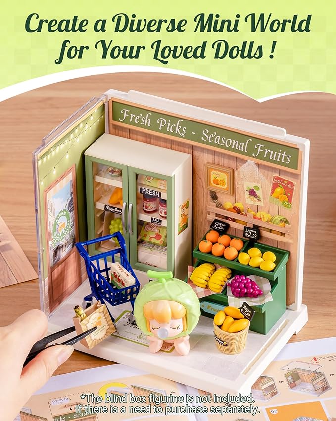 Rolife Super Creator Mini Series Fruits Shop, DIY Plastic Miniature Kits Retail Store Series, Mini Model House Building Set for Teens Aged 14+, DIY Crafts/Hobbies for Adults (Nature Energy Fruits)