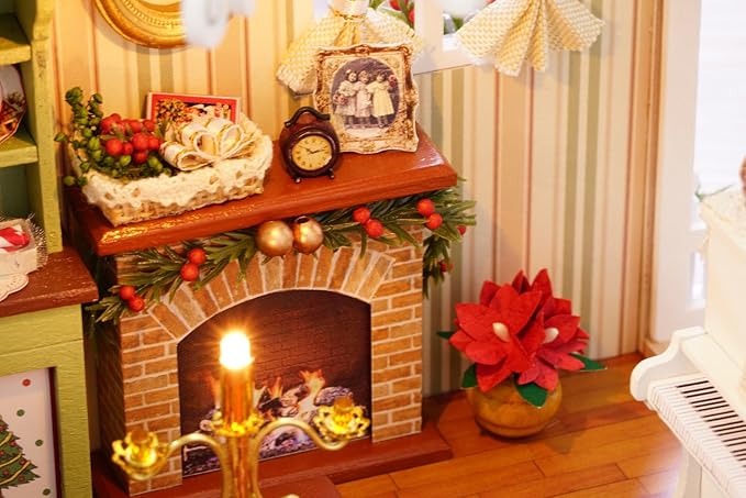 Christmas DIY Miniature Dollhouse Kits - Wooden Mini Model House with LED Lights, Tiny Furniture & Accessories – Craft Building Kits for Adults – Birthday Valentine's Gift - Holiday Times