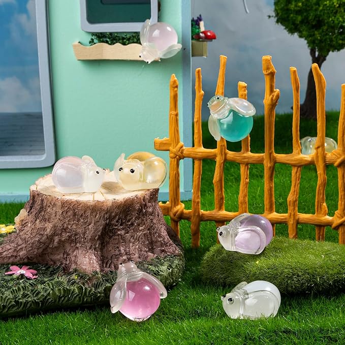 50 Pcs Luminous Mini Resin Fireflys Tiny Animals Miniature Firefly Figures Glow in The Dark for DIY Garden Dollhouse Firefly Figurines Accessories Micro Landscape Aquarium Party Decor